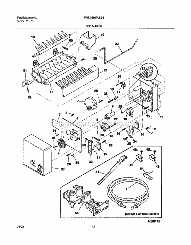 Frigidaire FRS26H5ASB3 Side-By-Side Refrigerator Ice Maker Diagram