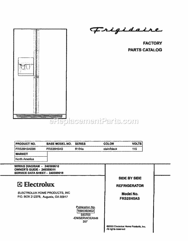 Frigidaire FRS26H5ASB6 Side-By-Side Refrigerator Page C Diagram