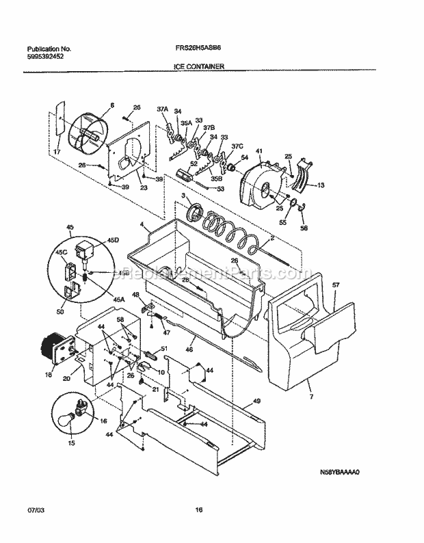 Frigidaire FRS26H5ASB6 Side-By-Side Refrigerator Ice Container Diagram