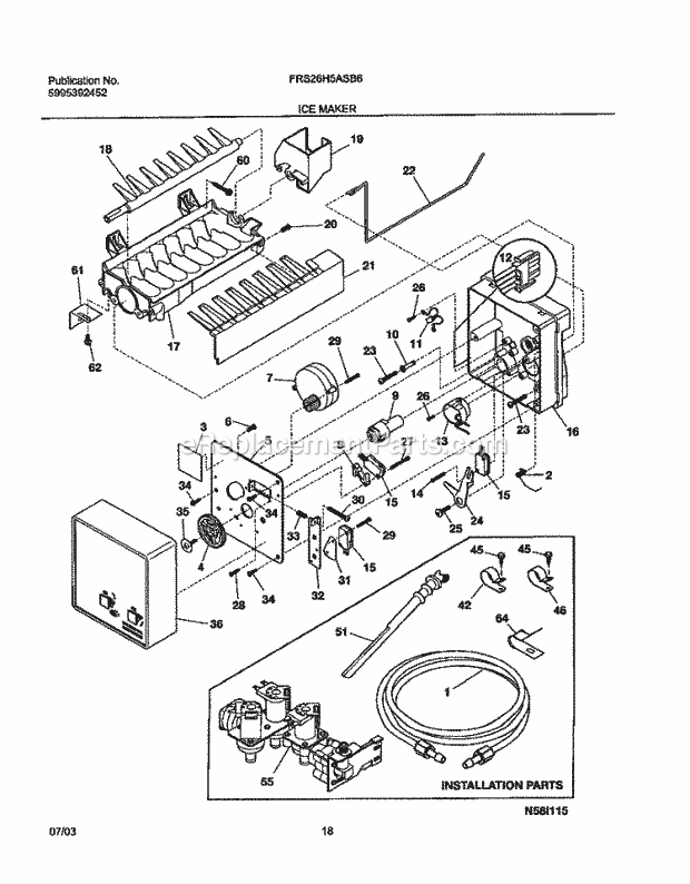 Frigidaire FRS26H5ASB6 Side-By-Side Refrigerator Ice Maker Diagram