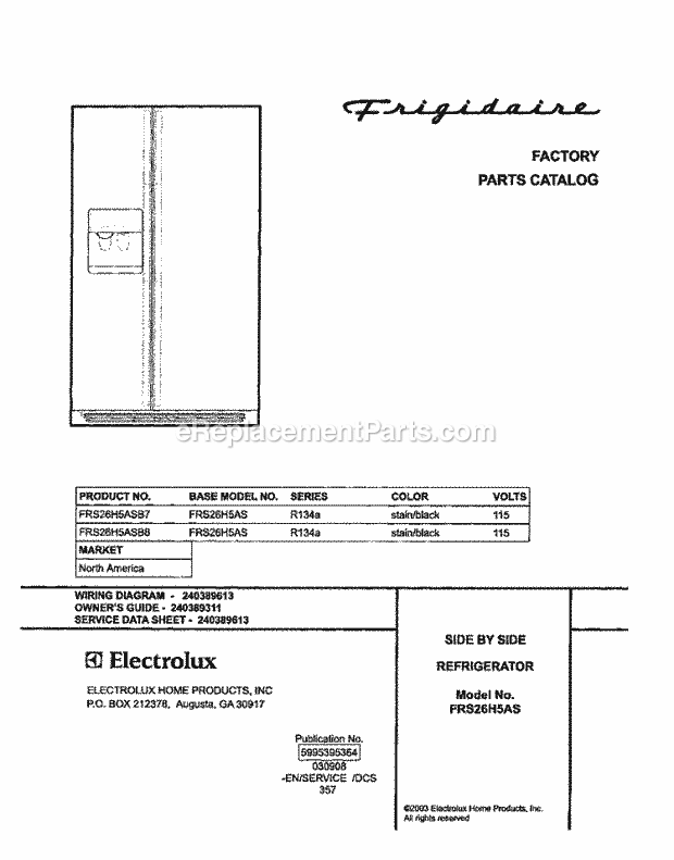 Frigidaire FRS26H5ASB8 Side-By-Side Refrigerator Page C Diagram