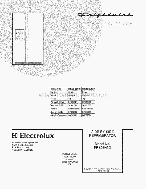 Frigidaire FRS26H5DSB9 Side-By-Side Refrigerator Page C Diagram