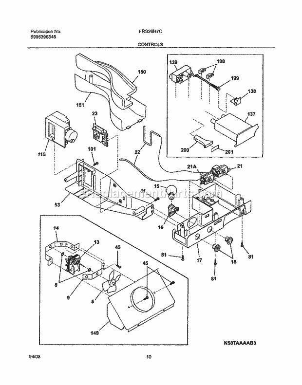 Frigidaire FRS26H7CQ2 Side-By-Side Refrigerator Controls Diagram