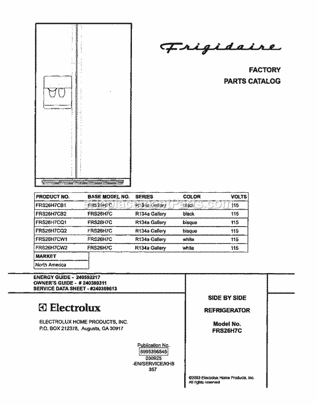 Frigidaire FRS26H7CQ2 Side-By-Side Refrigerator Page C Diagram