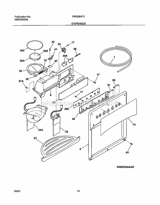 Frigidaire FRS26H7CQ2 Side-By-Side Refrigerator Dispenser Diagram