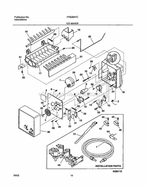 Frigidaire FRS26H7CQ2 Side-By-Side Refrigerator Ice Maker Diagram