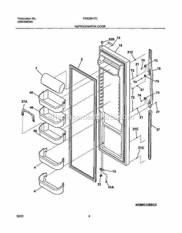 Frigidaire FRS26H7CQ2 Side-By-Side Refrigerator Refrigerator Door Diagram