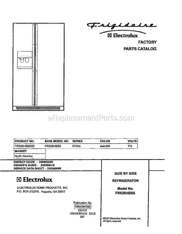 Frigidaire FRS26HBBSB3 Side-By-Side Refrigerator Page C Diagram