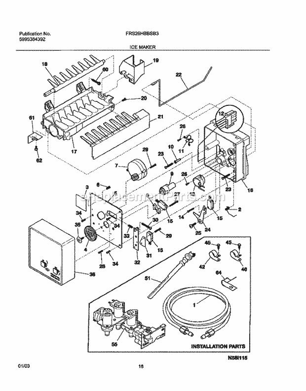 Frigidaire FRS26HBBSB3 Side-By-Side Refrigerator Ice Maker Diagram