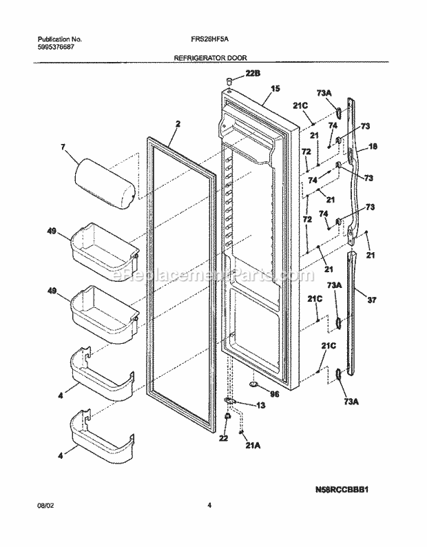 Frigidaire FRS26HF5AB4 Side-By-Side Refrigerator Refrigerator Door Diagram