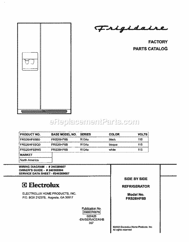 Frigidaire FRS26HF6BB0 Side-By-Side Refrigerator Page C Diagram