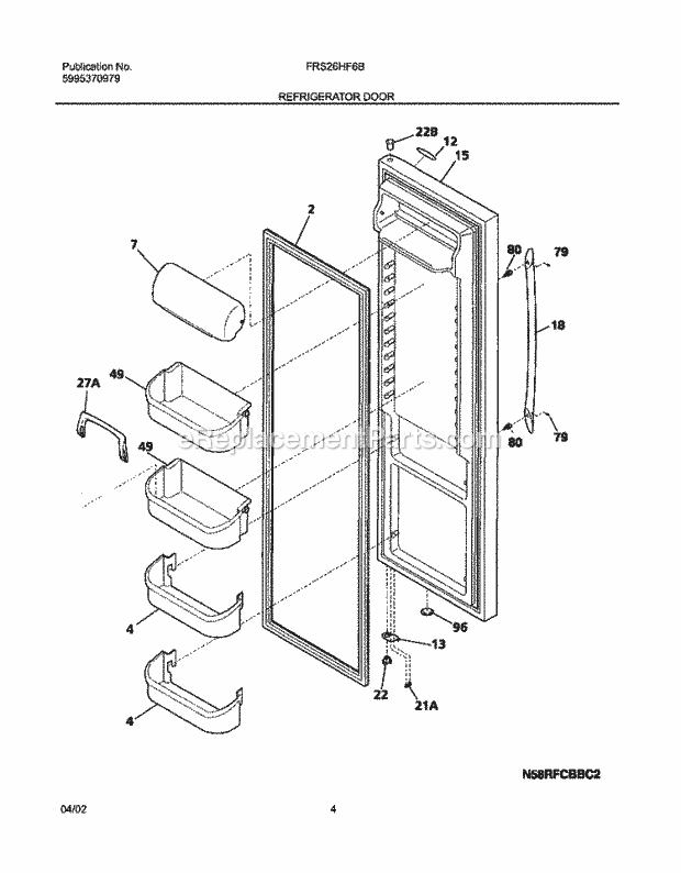 Frigidaire FRS26HF6BQ0 Side-By-Side Refrigerator Refrigerator Door Diagram