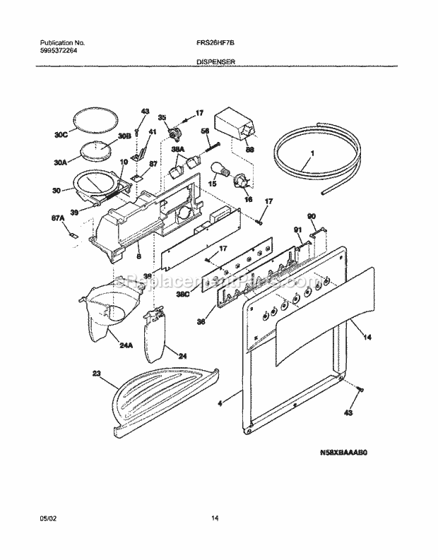 Frigidaire FRS26HF7BQ0 Side-By-Side Refrigerator Dispenser Diagram