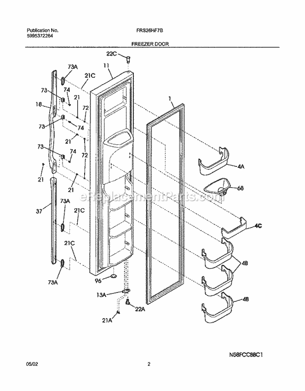 Frigidaire FRS26HF7BQ0 Side-By-Side Refrigerator Freezer Door Diagram