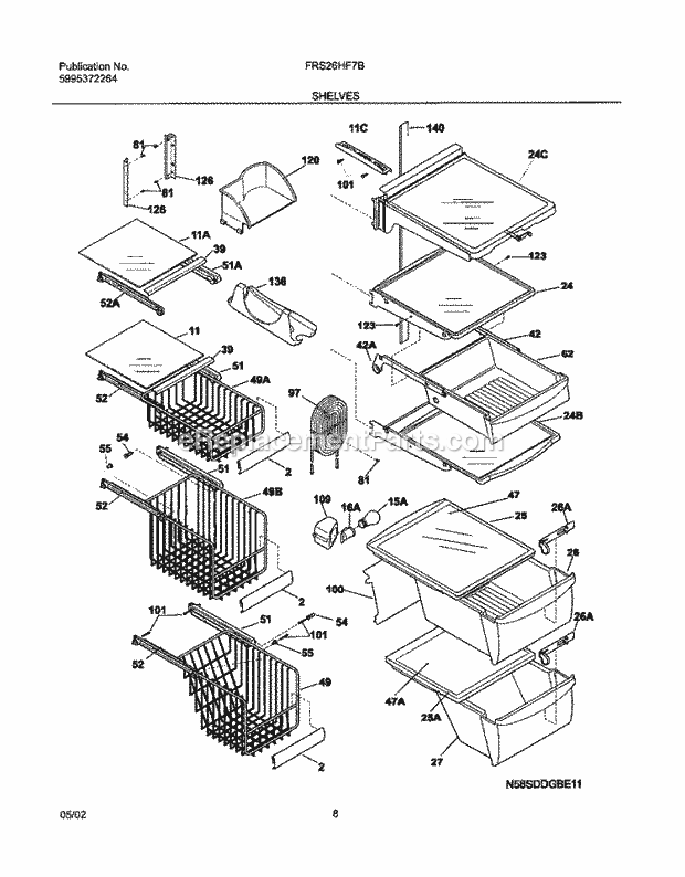 Frigidaire FRS26HF7BQ0 Side-By-Side Refrigerator Shelves Diagram