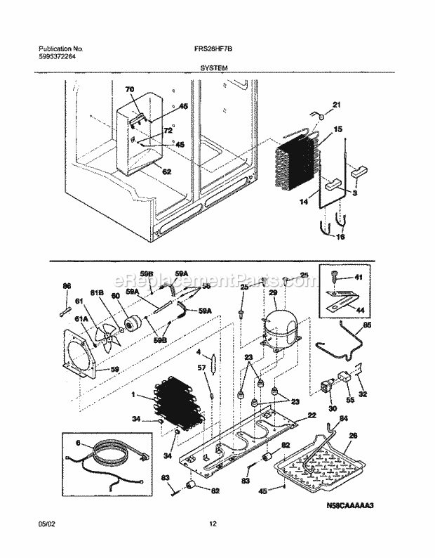 Frigidaire FRS26HF7BW0 Side-By-Side Refrigerator System Diagram