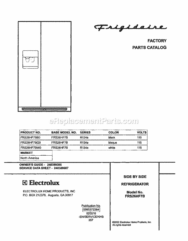 Frigidaire FRS26HF7BW0 Side-By-Side Refrigerator Page C Diagram