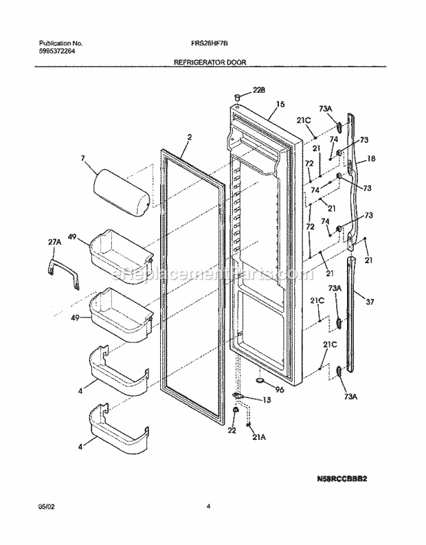 Frigidaire FRS26HF7BW0 Side-By-Side Refrigerator Refrigerator Door Diagram