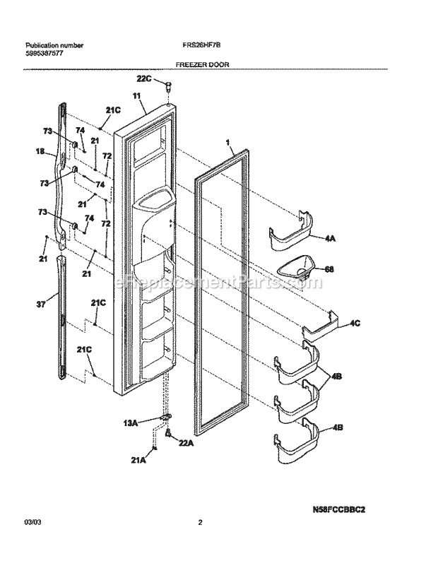 Frigidaire FRS26HF7BW2 Side-By-Side Refrigerator Freezer Door Diagram