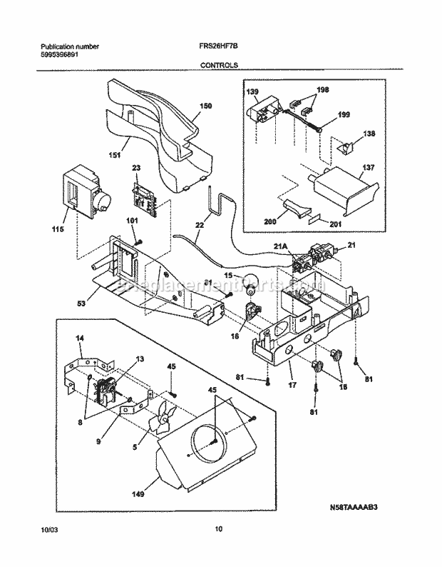 Frigidaire FRS26HF7BW3 Side-By-Side Refrigerator Controls Diagram