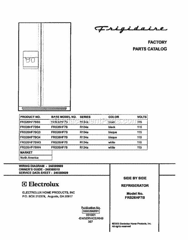 Frigidaire FRS26HF7BW3 Side-By-Side Refrigerator Page C Diagram