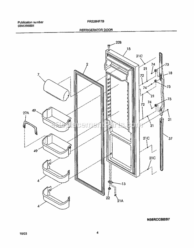 Frigidaire FRS26HF7BW3 Side-By-Side Refrigerator Refrigerator Door Diagram