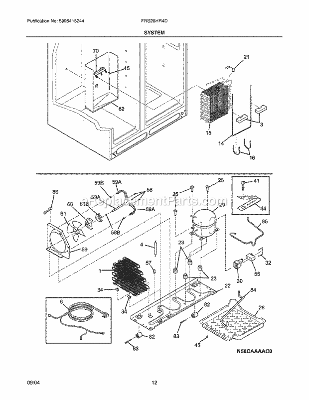 Frigidaire FRS26HR4DQ2 Side-By-Side Refrigerator System Diagram