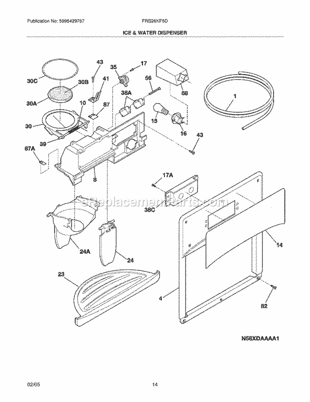 Frigidaire FRS26KF5DS5 Side-By-Side Refrigerator Ice & Water Dispenser Diagram