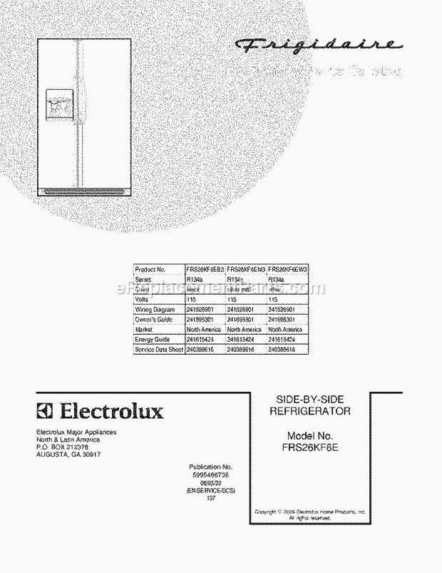 Frigidaire FRS26KF6EB3 Side-By-Side Refrigerator Page C Diagram