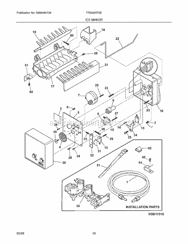 Frigidaire FRS26KF6EB3 Side-By-Side Refrigerator Ice Maker Diagram