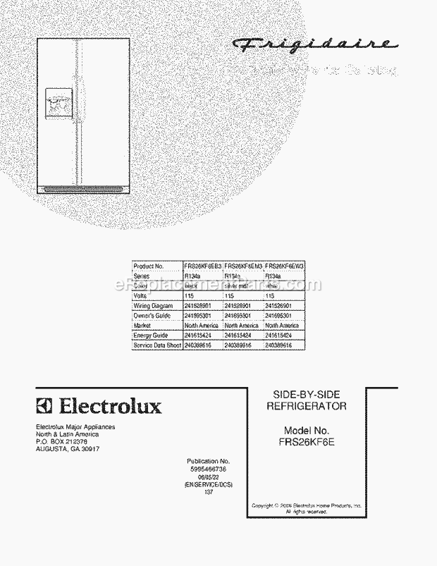 Frigidaire FRS26KF6EM3 Side-By-Side Refrigerator Page C Diagram