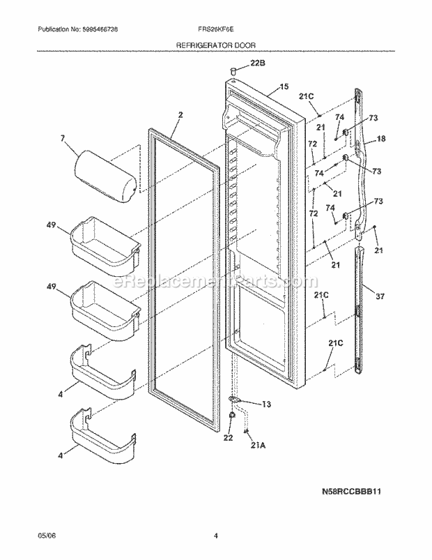 Frigidaire FRS26KF6EM3 Side-By-Side Refrigerator Refrigerator Door Diagram