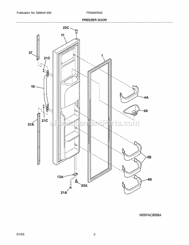 Frigidaire FRS26KR4DW8 Side-By-Side Refrigerator Freezer Door Diagram