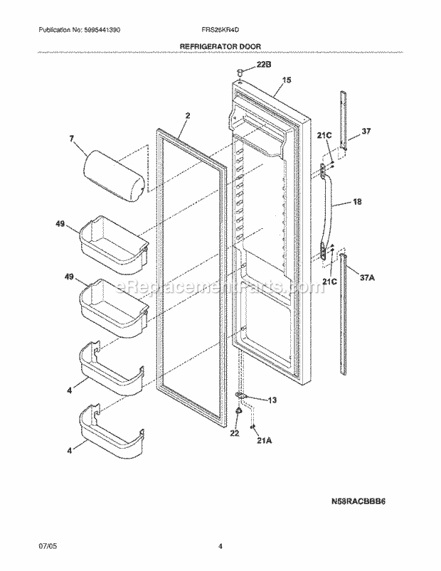 Frigidaire FRS26KR4DW8 Side-By-Side Refrigerator Refrigerator Door Diagram