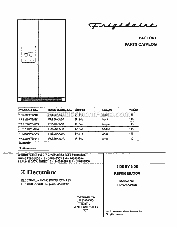 Frigidaire FRS26KW3AW4 Side-By-Side Side-By-Side Refrigerator Page C Diagram