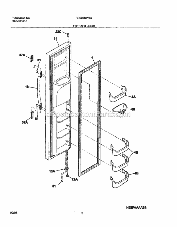 Frigidaire FRS26KW3AW6 Side-By-Side Side-By-Side Refrigerator Freezer Door Diagram