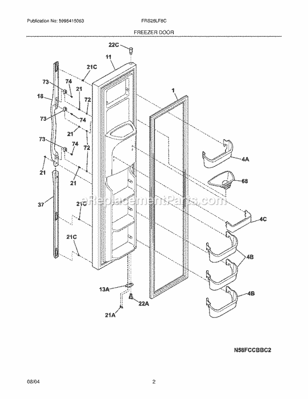 Frigidaire FRS26LF8CB2 Side-By-Side Refrigerator Freezer Door Diagram