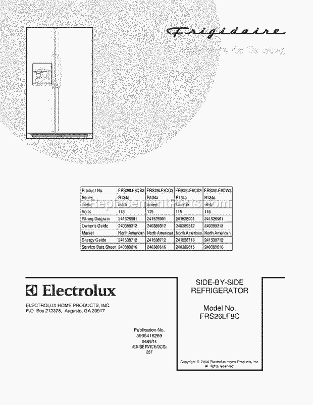 Frigidaire FRS26LF8CB3 Side-By-Side Refrigerator Page C Diagram