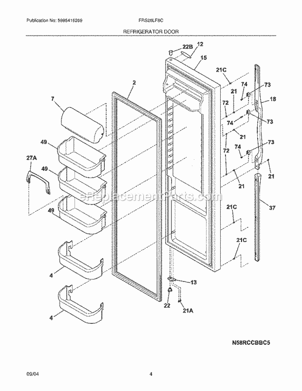 Frigidaire FRS26LF8CB3 Side-By-Side Refrigerator Refrigerator Door Diagram