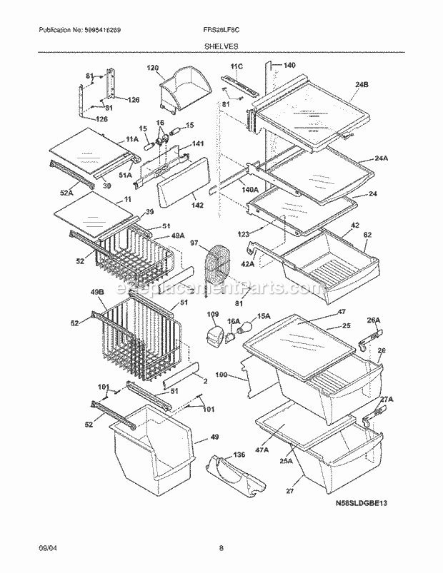 Frigidaire FRS26LF8CB3 Side-By-Side Refrigerator Shelves Diagram