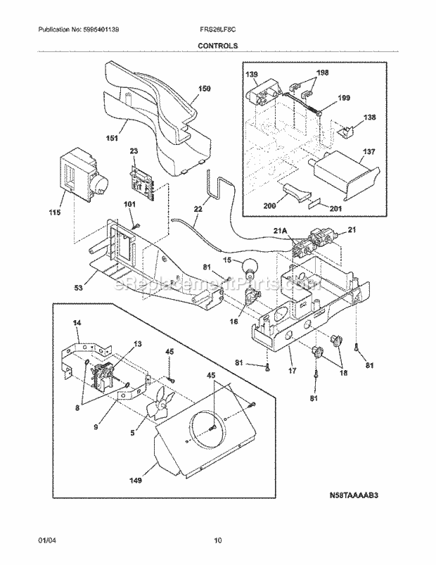 Frigidaire FRS26LF8CQ0 Side-By-Side Refrigerator Controls Diagram