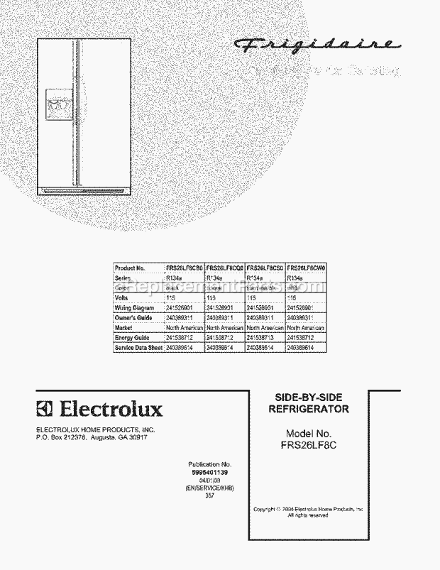 Frigidaire FRS26LF8CQ0 Side-By-Side Refrigerator Page C Diagram