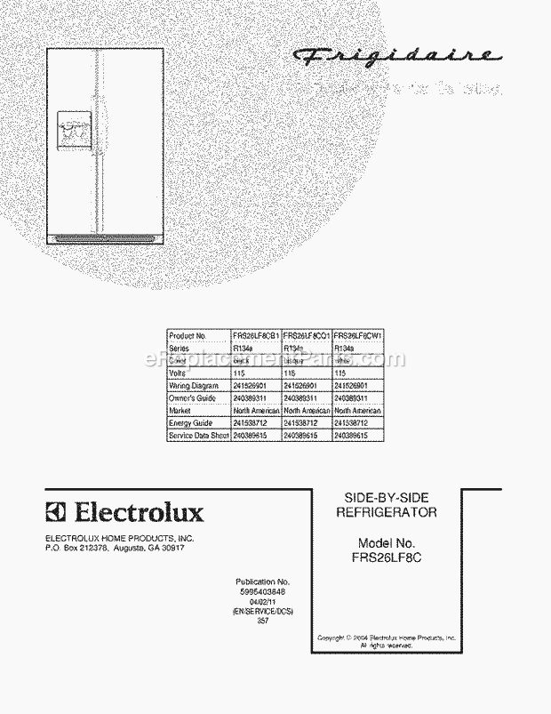 Frigidaire FRS26LF8CQ1 Side-By-Side Refrigerator Page C Diagram