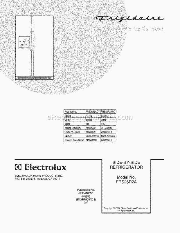 Frigidaire FRS26R2AQ7 Side-By-Side Refrigerator Page C Diagram