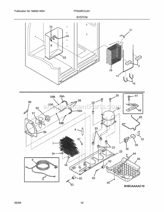 Frigidaire FRS26RC3JS1 Refrigerator System Diagram