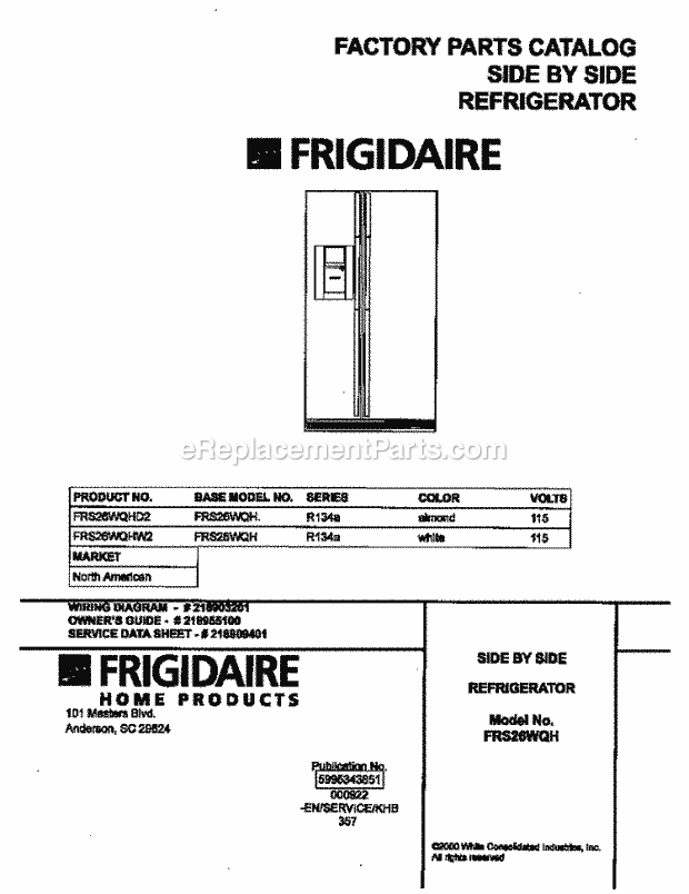 Frigidaire FRS26WQHW2 Side-By-Side Frigidaire/Refrigerator Page C Diagram