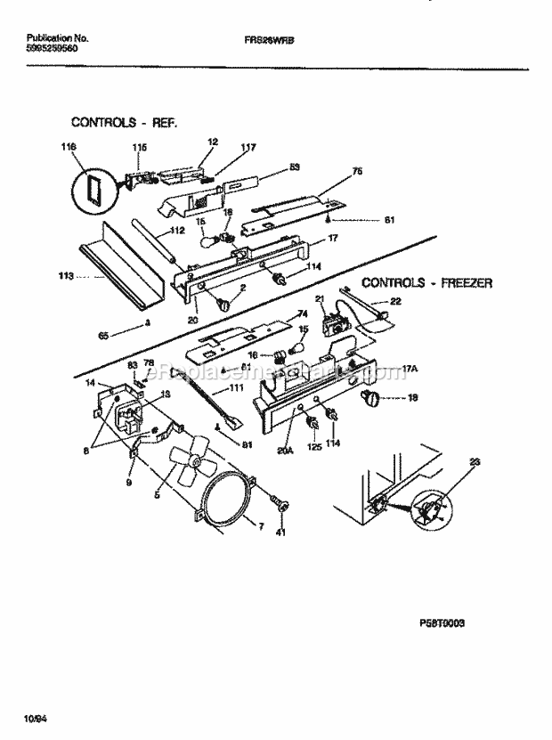 Frigidaire FRS26WRBD0 Side-By-Side Side by Side Refrigerator Controls, Damper, Fan Section Diagram