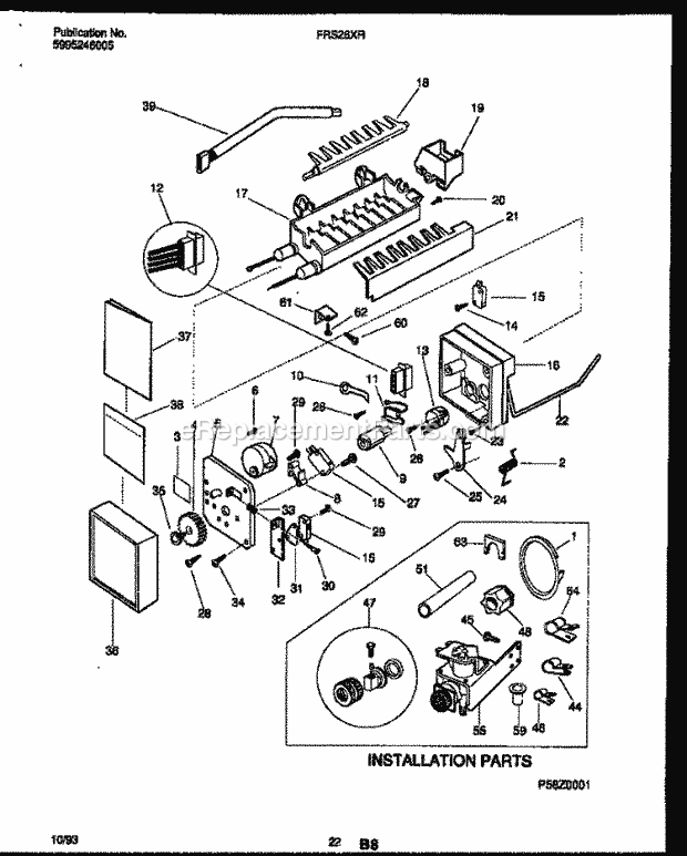 Frigidaire FRS26XRAB0 Side-By-Side Side by Side Refrigerator Ice Maker and Installation Parts Diagram