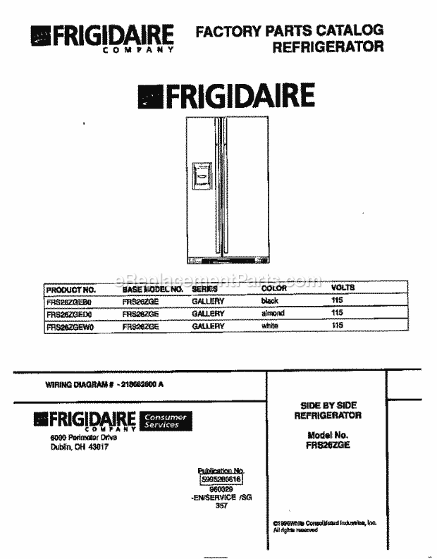 Frigidaire FRS26ZGEB0 Side-By-Side Refrigerator Page D Diagram