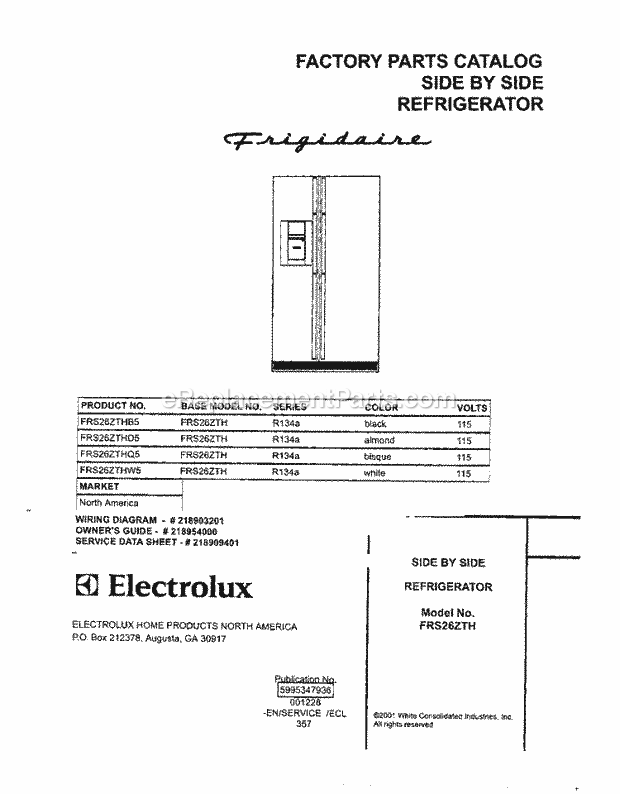 Frigidaire FRS26ZTHB5 Side-By-Side Frigidaire/Refrigerator Page C Diagram
